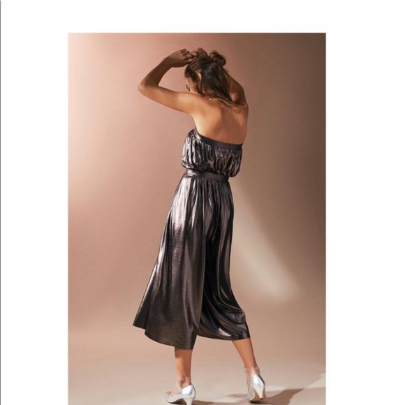 Urban Outfitters Metallic Gunmetal/Bronze Strapless Jumpsuit - Picture 4 of 13